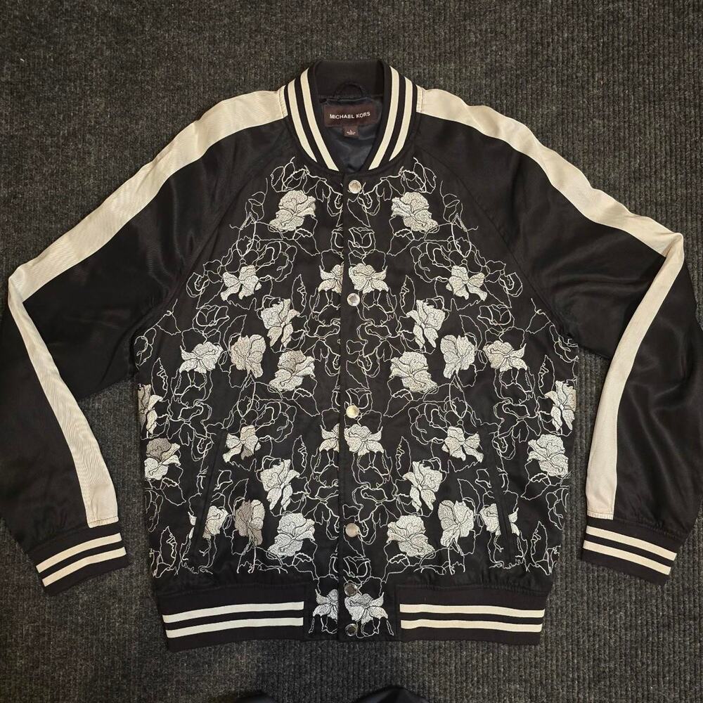 Micheal Kors All Over Embroidered rose zip up. Womans L